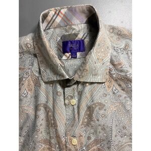 Talia Button Down Shirt Mens Large 16.5 Gray Paisley Long Sleeve Regular Fit